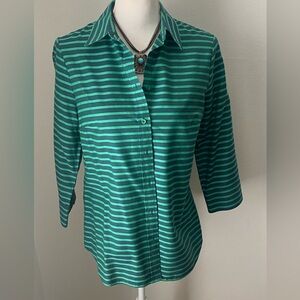 Coldwater Creek Teal Striped Button Down Shirt